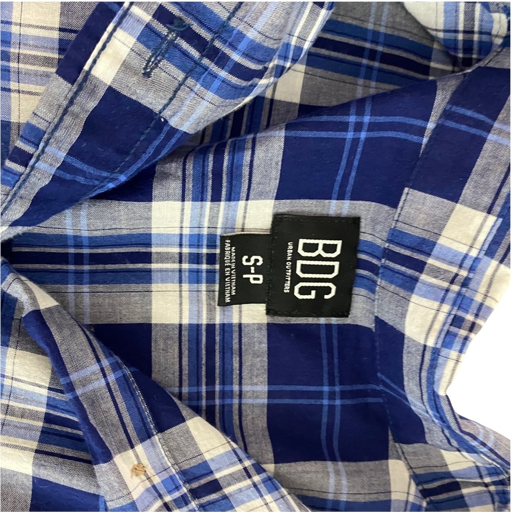 BDG Women’s Blue Plaid Long Sleeves Buttons Hi Low Cotton Shirt size S in EUC - Picture 7 of 11